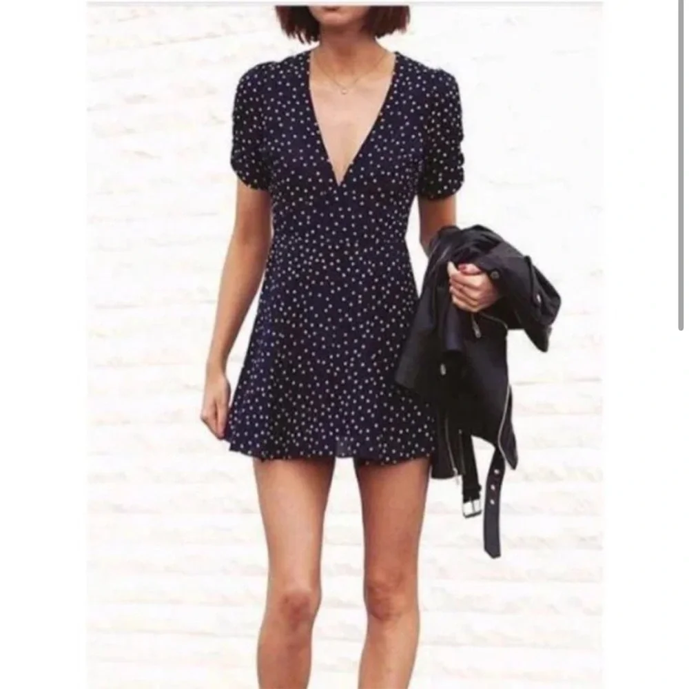 Realisation Par Ozzie Navy White Stars 100% Silk Dress